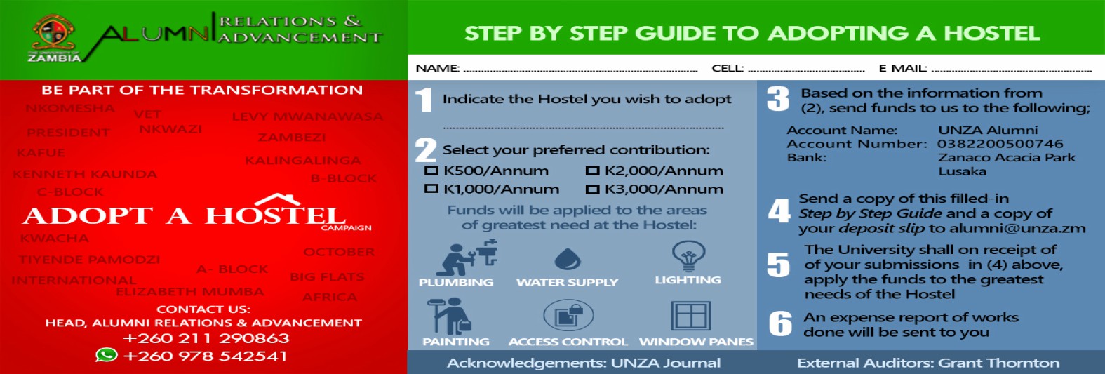 Step by Step Guide to Adopting a Hostel at UNZA