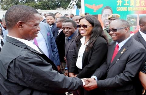 President Lungu shakes hands with UNZA Vice-Chancellor, Prof. Luke Mumba